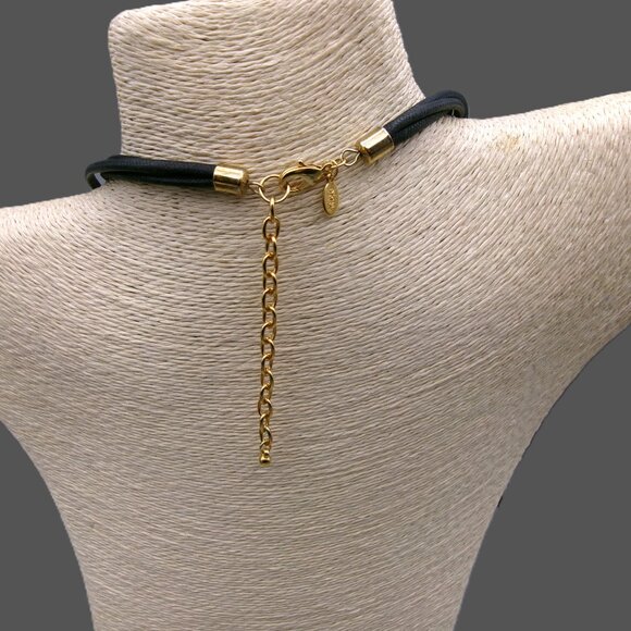 Joan Rivers Leather Cord Necklace with 2 Medallion Pendants, Hammered Gold Rings - Picture 8 of 9